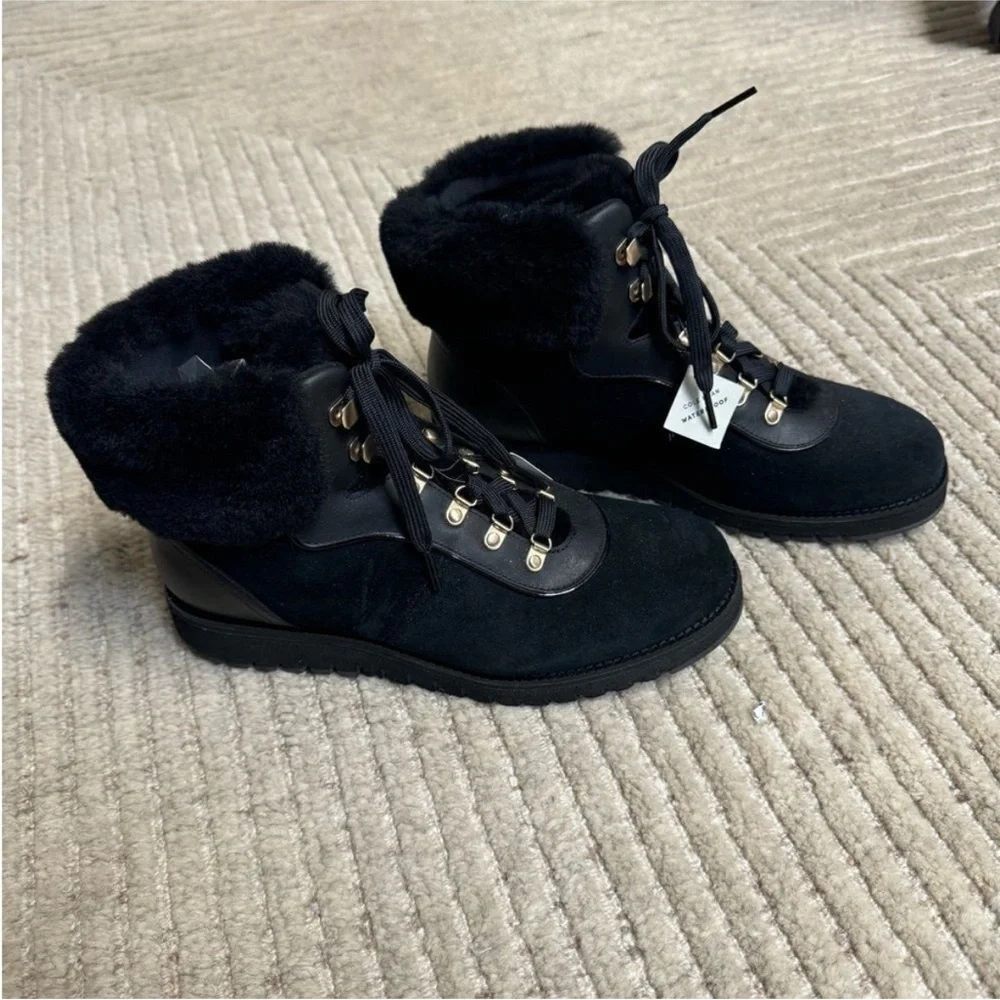 Cole Haan ZEROGRAND Explore Upstate Waterproof Shearling Hiking Boots Black 9